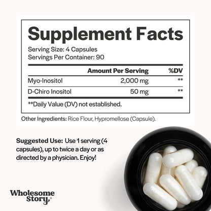 Wholesome Story Myo-Inositol & D-Chiro Inositol Supplement for Women | Fertility Supplements for Hormonal Balance & Ovarian Health Support | Myoinositol | Ideal 40:1 Ratio | 30 Servings