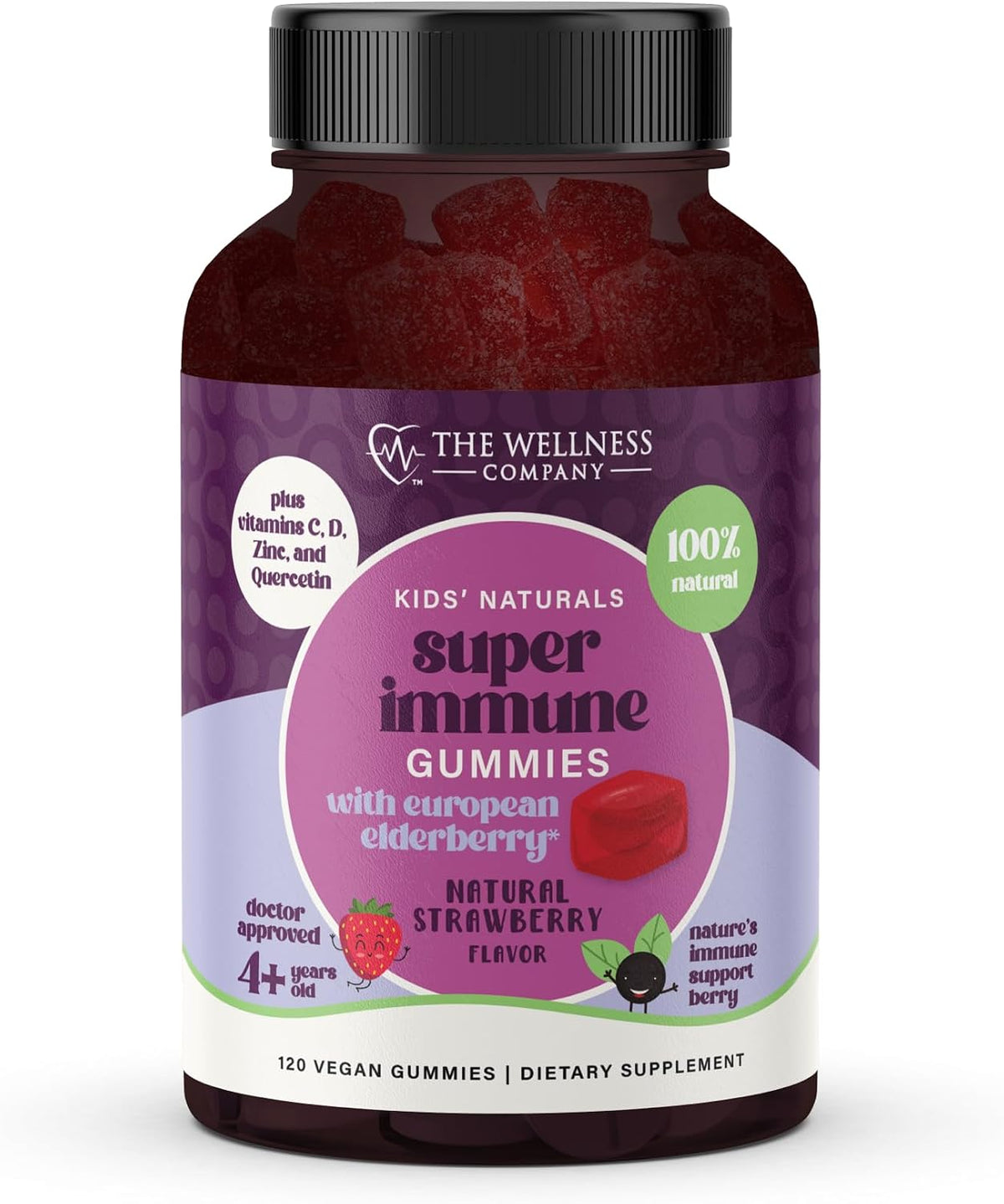 Kids Naturals Elderberry Gummies – Immune Support with Vitamin C & Zinc | 120ct (2 Month Supply)