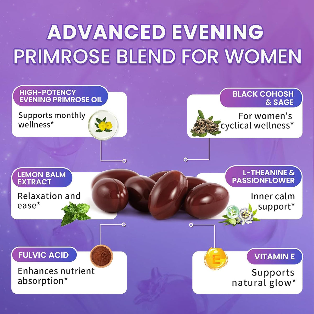 Evening Primrose Oil 1000mg - Hormone Balance for Women & Mood | Primrose Oil Capsules Cold-Pressed w/10% GLA, Essential Fatty Acids, L-Theanine for Mood, Skin & Immune, 90 Softgels