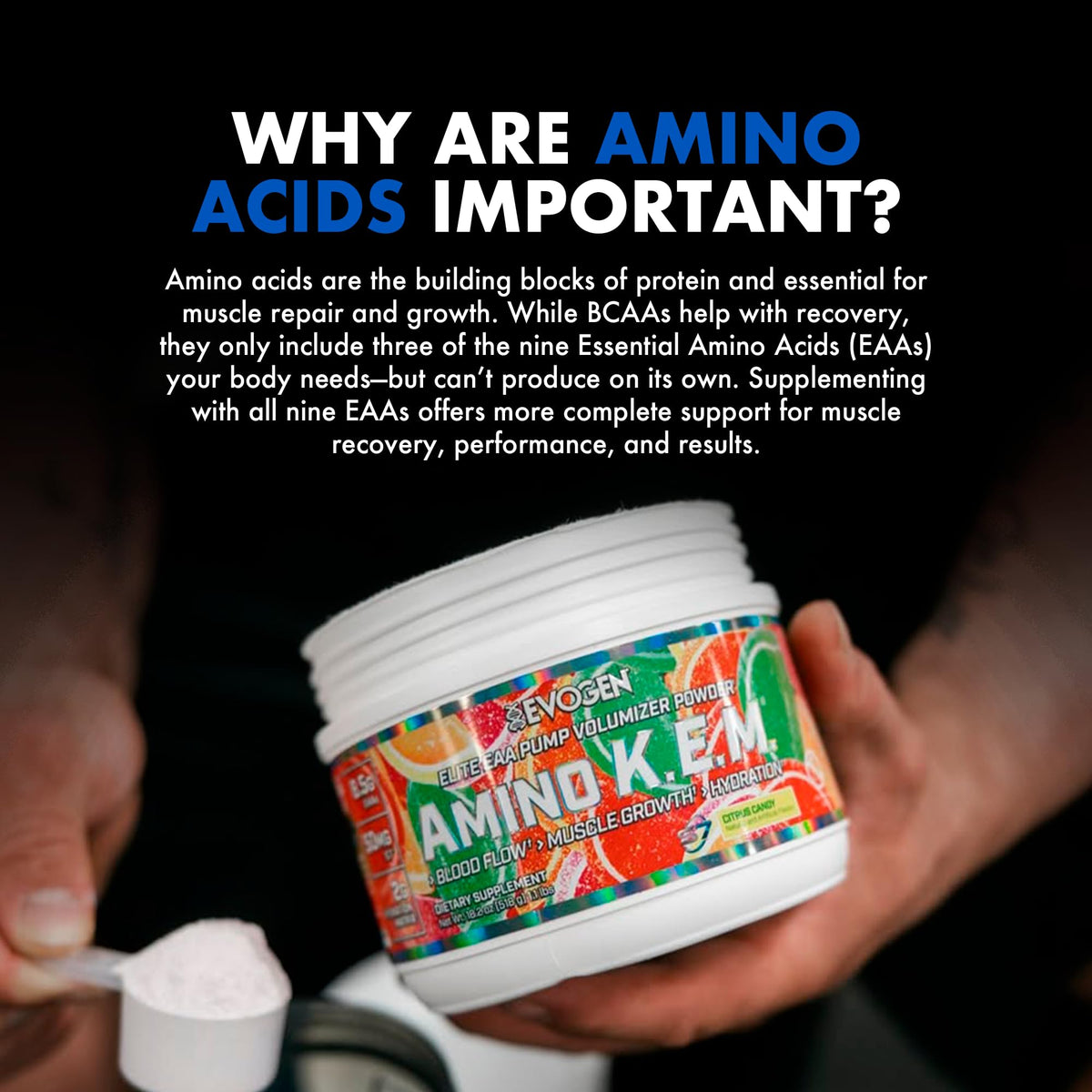 Evogen Amino K.E.M. EAA & BCAA | Tropic Thunder | 30 Servings | S7 nitric oxide blend with betaine anhydrous, coconut water and leucine for blood flow, muscle growth, hydration and recovery