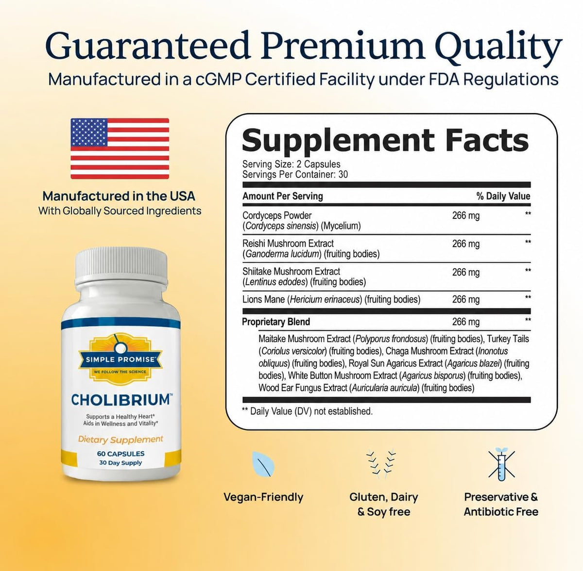Cholibrium - 9-in-1 Mushroom Complex for Immunity - Lion's Mane and Reishi | 9-Mushroom Complex, Immune and Focus Support, Cordyceps and Shiitake, Simple 2-Capsule Routine, Vegan, 1,330mg