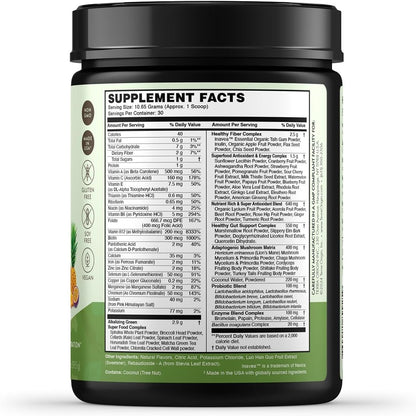TERRA ORIGIN Greens Superfood Powder | Green Juice Powder with Probiotics & Enzymes | Plant Based Super Greens for Energy, Gut & Immune Support | Vegan, Non-GMO | 30 Servings Tropical Passionfruit