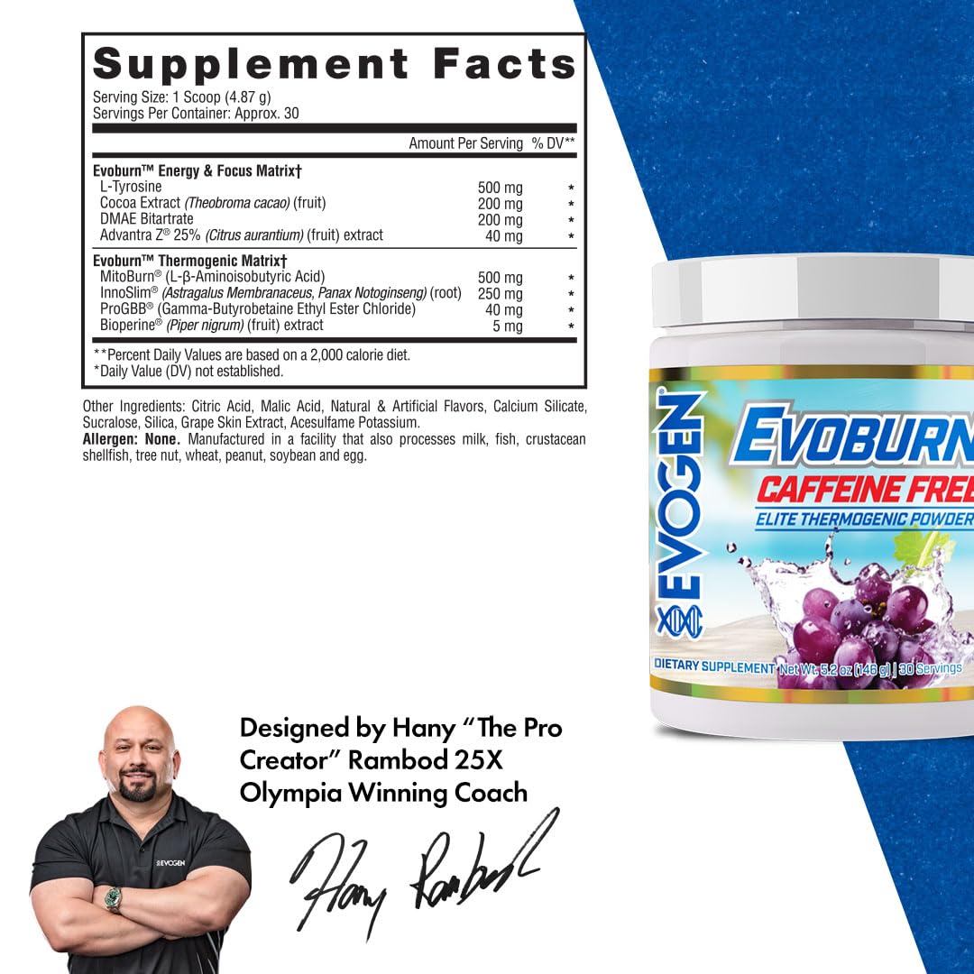 Evogen Evoburn Thermogenic | Mango | 30 Servings | MitoBurn, InnoSlim and ProGBB with caffeine, L-tyrosine, cocoa extract, DMAE and AdvantraZ for energy, focus and metabolism