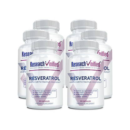 Research Verified Resveratrol - 98% Trans-Resveratrol 1000 mg, Anti-Aging Support - 60 Capsules per Bottle - 3 Bottles