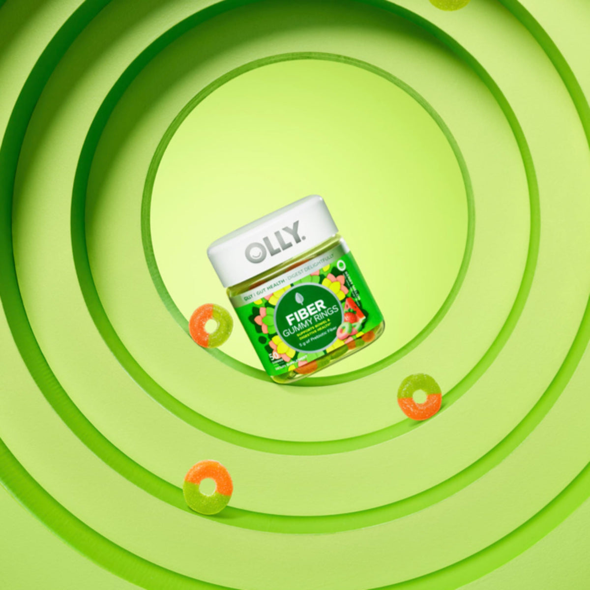 OLLY Fiber Gummy Rings, 5g Prebiotic Fiber, FOS (Fructo-oligosaccharides), Digestive Support, Berry Melon 50ct