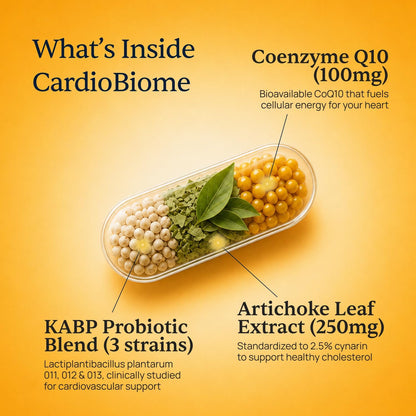 CardioBiome - CoQ10 Probiotic with Artichoke Extract - Heart Health Support | Probiotic Heart Blend, Circulation and Gut Support, Artichoke Extract, Simple Once-Daily Routine, Non-GMO, 30-Day Supply