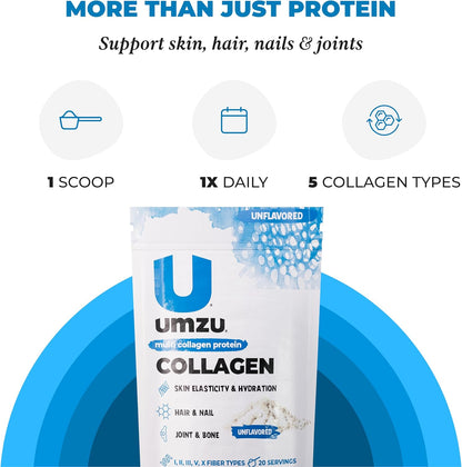 UMZU zuCollagen Collagen Peptides Powder, Unflavored | 5 Collagen Types I, II, III, V and X, Hydrolyzed Collagen Peptides, Hair, Skin, Joint and Daily Recovery Support