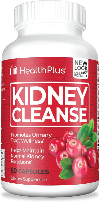 Health Plus Advanced Kidney Cleanse Support Supplement, 60 Capsules | With cranberry extract, turmeric root, and CoQ10, 30 servings; may support healthy kidney function and urinary tract wellness