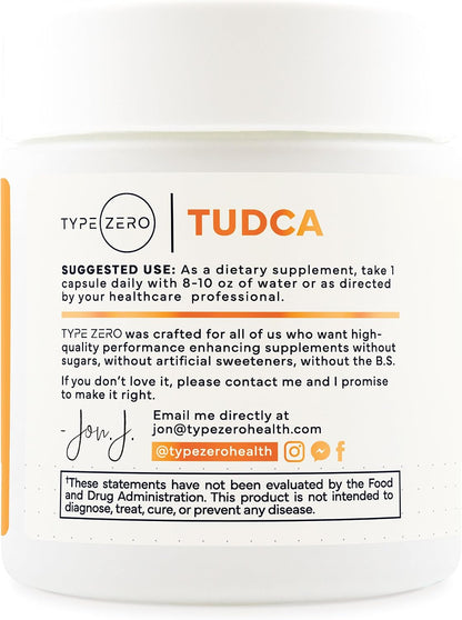 Type Zero Clean TUDCA (250mg) 60 Capsules, 60 Servings | Pure Tauroursodeoxycholic Acid Supplement, Bile Salt Derivative