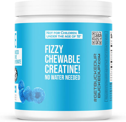 Bucked Up Creatine Candy Blue Raz | Micronized Creatine Monohydrate | 120 Chewable Tablets, 24 Servings | Fizzy Creatine No Water Needed | Non GMO Gluten Free Third Party Tested