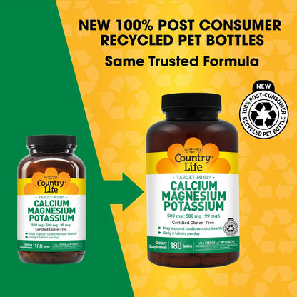 Country Life Target-Mins Calcium Magnesium Potassium, 180 Tablets
