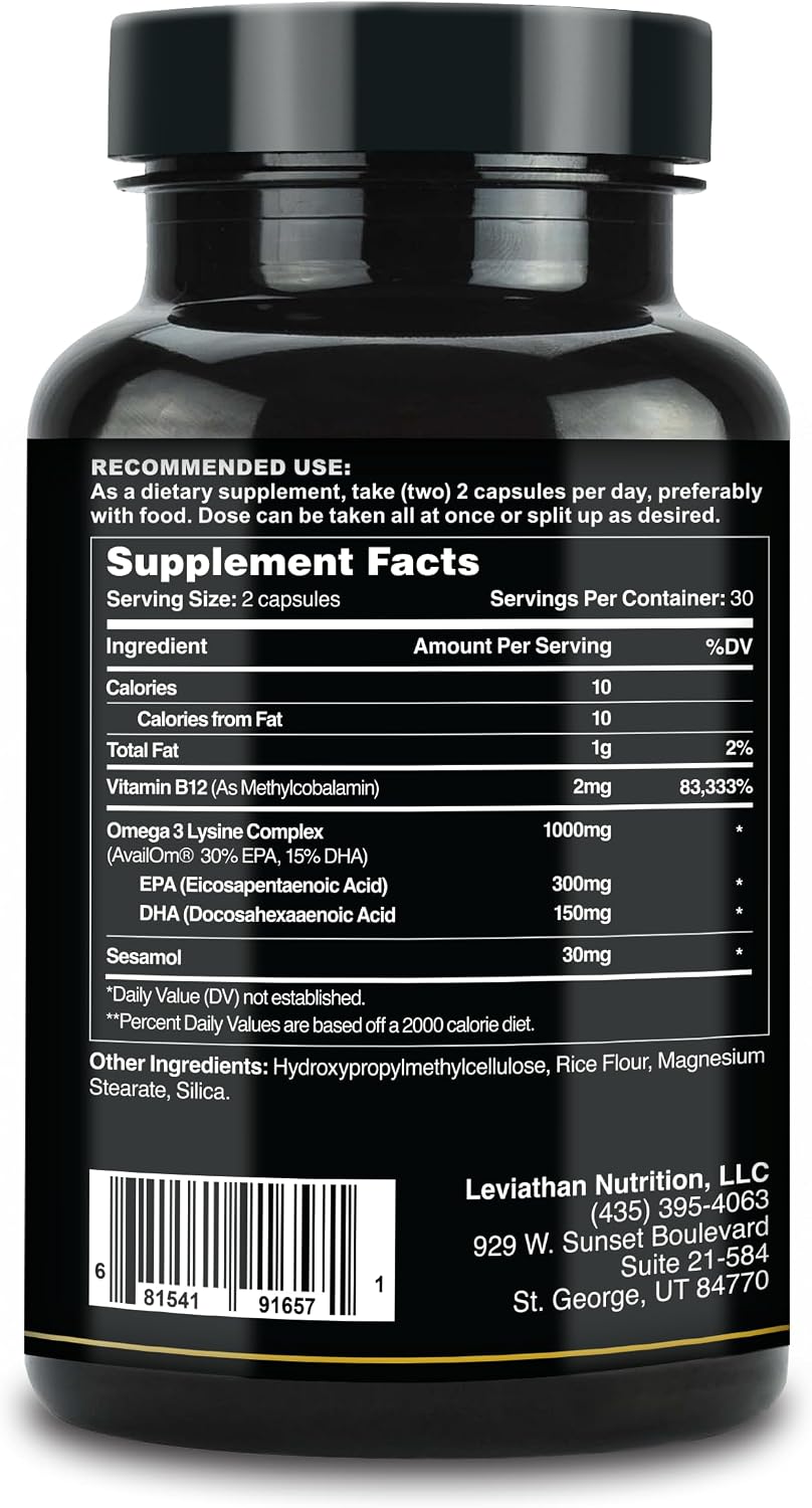 Leviathan Fish Oil Omega 3 Capsules | Premium Norwegian Omega 3 Fish Oil for Heart, Brain, & Immune Support | Superior Absorption Triple Strength Fish Oil Supplements - Free Form EPA & DHA