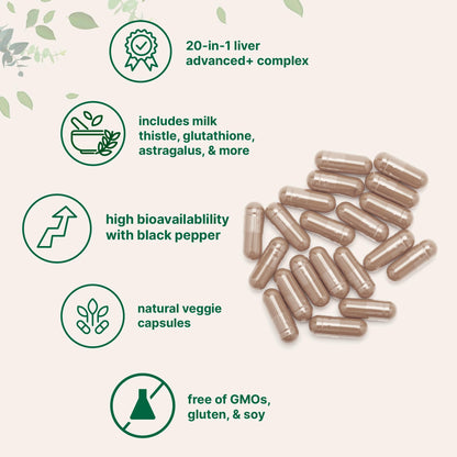 Liver Advanced+, 240 Veggie Capsules | 20-in-1 Complex with Milk Thistle, Dandelion, NAD, NAC, ALA, TUDCA, Glutathione, Artichoke, Turmeric, & Astragalus | Non-GMO, Gluten Free