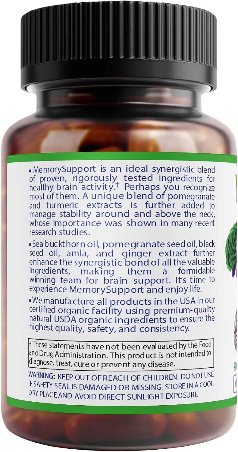 Bodymune MemorySupport Brain Health Formula | Supports Mental Clarity, Recall & Concentration* | USDA Organic Nootropic Blend with Ginkgo Biloba & Ashwagandha | 60 Vegan Caps | Made in USA