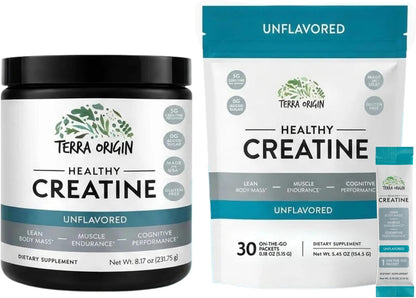 TERRA ORIGIN Creatine Monohydrate Bundle | 75 Servings Stick Pack and Jar Combo | Micronized Powder Supplement | Support for Muscle and Cognitive Performance* | Unflavored, Gluten Free, Zero Sugar