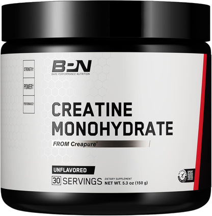 BARE PERFORMANCE NUTRITION, BPN Pure Creatine Monohydrate Powder by Creapure 2PACK, 5g of Creatine per Serving, Unflavored Creatine Powder, 90 Servings Total