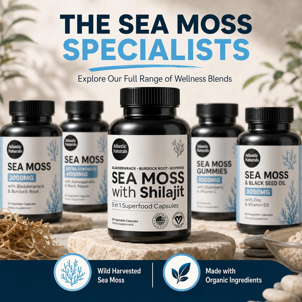 Superfood Organic Irish Sea Moss Capsules - 120 Veggie Capsules | Wildcrafted Organic Sea Moss Supplement for Men & Women | Better Than Sea Moss Gel | Support Immunity & Skin, 1000mg