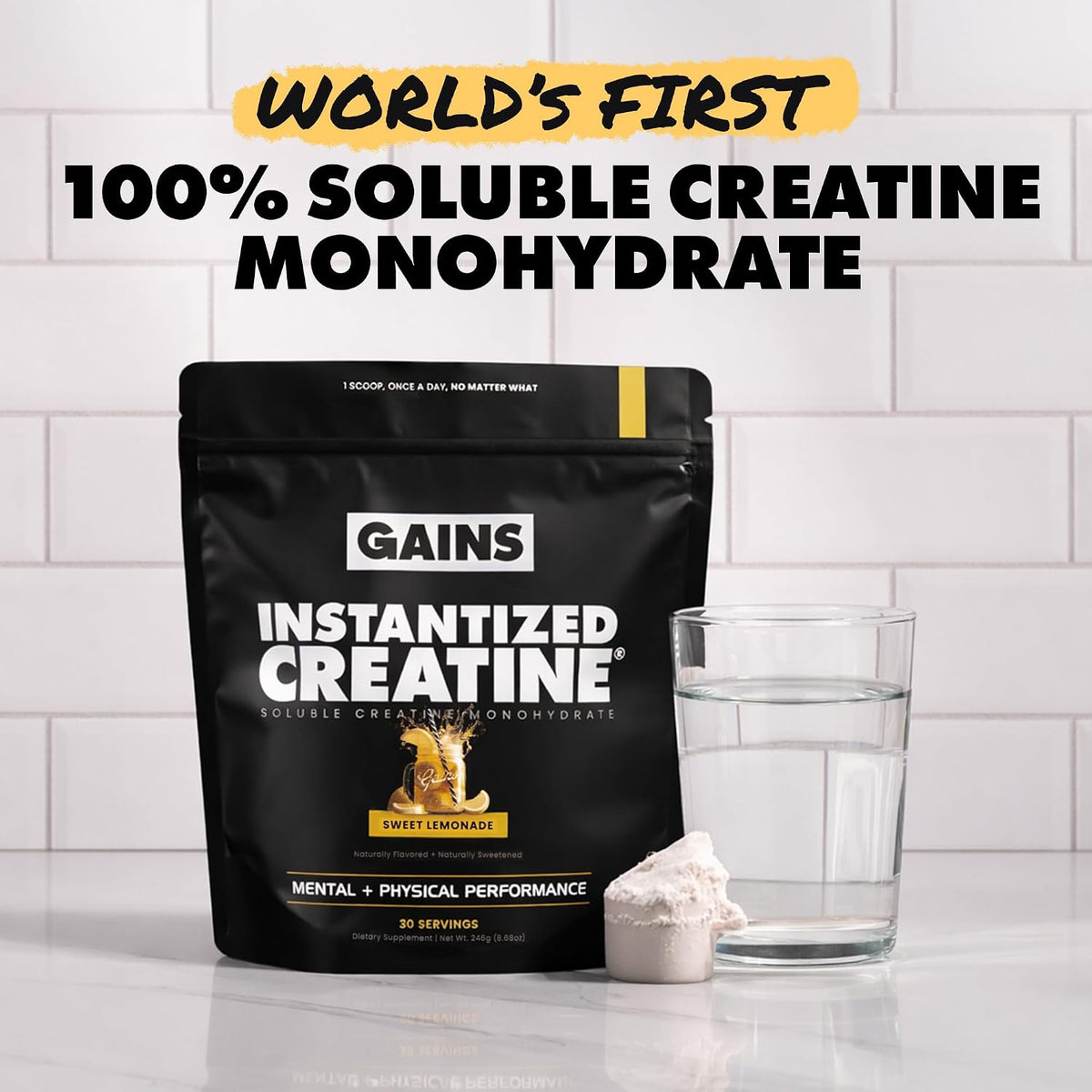 Gains in Bulk Instantized Creatine Sweet Lemonade & No Matter What Pre Workout Powder Bundle, Soluble Creatine Powder, Paraxanthine, Amino Acids & L Theanine, 130 Servings