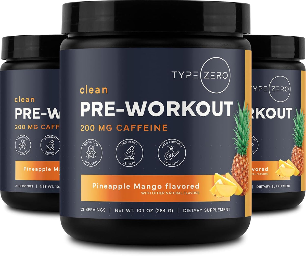 Type Zero Clean Pre Workout Powder (Pineapple Mango) 21 Servings | 200mg Natural Caffeine, L-Citrulline Malate, Beta Alanine, Alpha GPC, Huperzine A, Himalayan Salt, Sugar Free