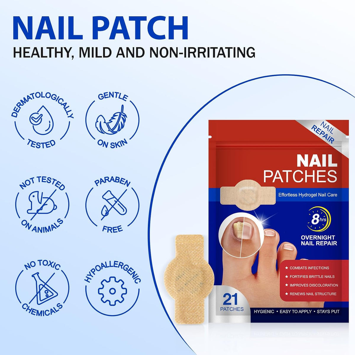 Nail Patches, 21 Pcs Toenail Care Patches Overnight Nail Care, Support the Appearance of Dry, Rough, & Brittle Toenails, Moisturizing Dry Nails for Men and Women