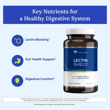 Gundry MD® Lectin Shield Gut Health & Digestion Supplement, 30 Servings | 30 Servings, Helps Block Potentially Harmful Lectins, Supports Digestive Comfort, Supports Intestinal Health, Reduce Cravings