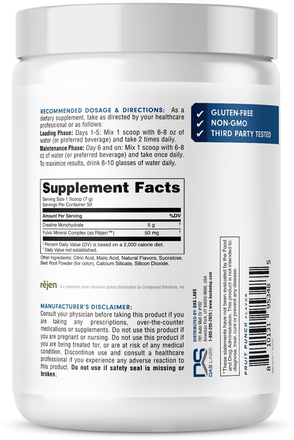 Bucked Up Pure Micronized Creatine Monohydrate for Women and Men - Easy to Mix and Unflavored - 5G Per Serving - 50 Servings - 250 Grams Per Container