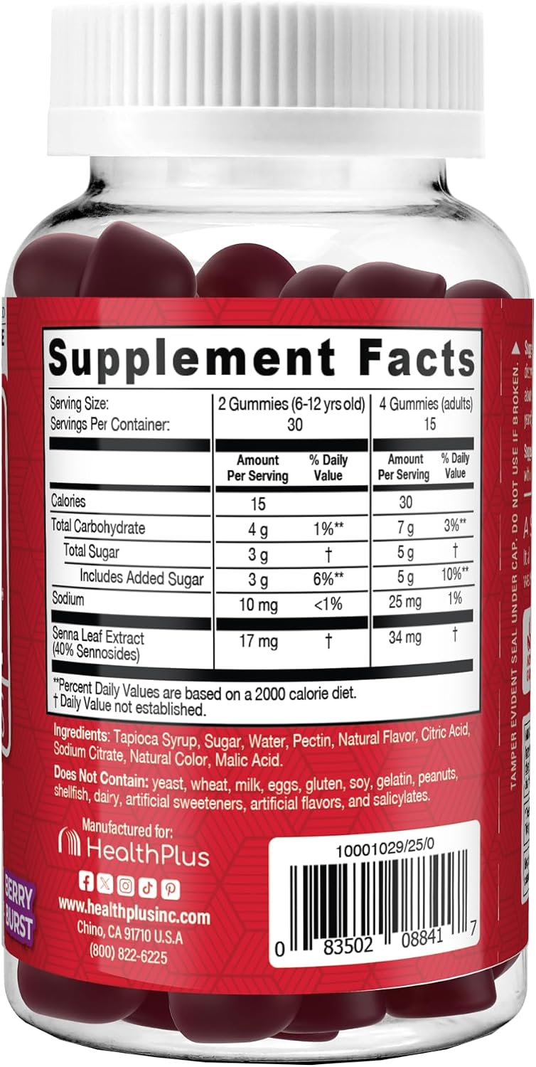 Health Plus Super Colon Cleanse Gummies, Mixed Berry, 60 Ct, 15 Servings | 15 day cleanse with natural senna leaf extract; may support occasional constipation relief and gentle cleansing