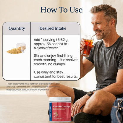 CardioCharge - Heart Health Drink Mix for Active Adults - D-Ribose Blend | Heart Drink Mix, Circulation and Hydration Support, Hibiscus and Magnesium, One Scoop in Water, Caffeine-Free