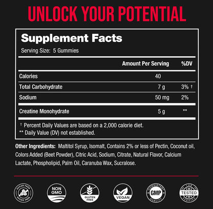 NutraChamps 150 Creatine Gummies for Men & Women - 5g Sugar Free Chewable Creatine Monohydrate Gummies - Supports Protein Synthesis, Muscle Recovery & Workout Performance