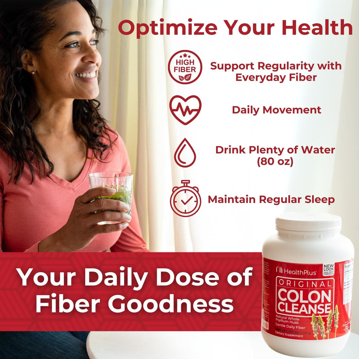 Health Plus Colon Cleanse Daily Psyllium Husk Fiber, 48 oz, 194 Servings | All-natural daily fiber; supports the body's natural detoxification processes, may reduce bloating, and promotes wellness
