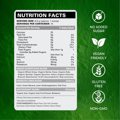 EHP Labs OxyGreens Super Greens Powder with Spirulina & Chlorella, Prebiotic Fiber, Probiotics & Digestive Enzymes – Antioxidant Green Superfood Supplement - 15 Serves (Pineapple)