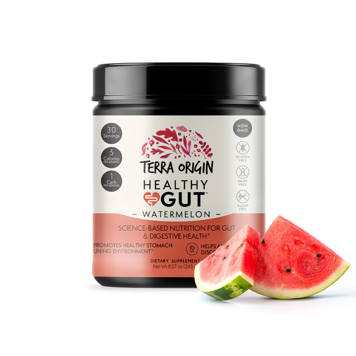 TERRA ORIGIN Healthy Gut Powder (Berry Flavor) |30-Servings with L-Glutamine, Zinc, Glucosamine, Slippery Elm Bark, Marshmallow Root and More!