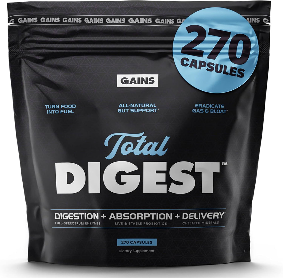 Gains in Bulk Total Digest Digestive Enzymes with Probiotics, 270 Capsules