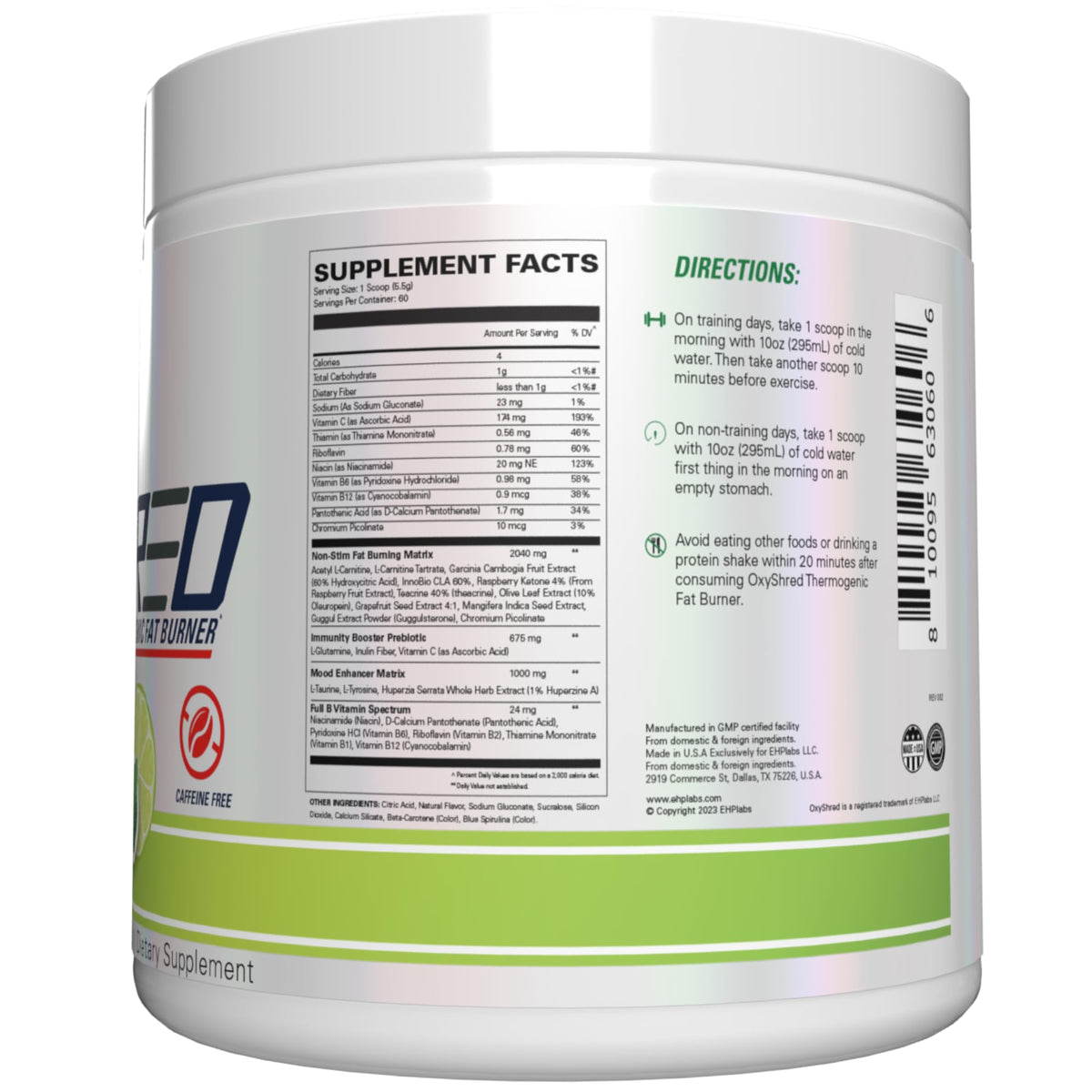 EHP Labs OxyShred Non Stimulant Pre Workout Powder - Stim Free Pre Workout, Caffeine Free Preworkout for Men & Women with L Glutamine & Acetyl L Carnitine - Peach, 60 Servings