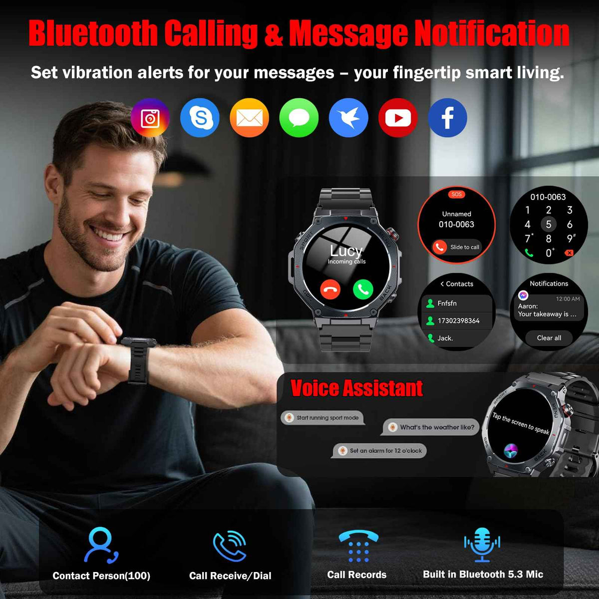 Jugeman Military Smart Watch for Men, Dual-Band GPS, 1.43" AMOLED Outdoor Smartwatch, 5ATM Waterproof Fitness Watch with Bluetooth Calls, Heart Rate/Sleep Monitor/Compass 160+ Sports for Android iOS
