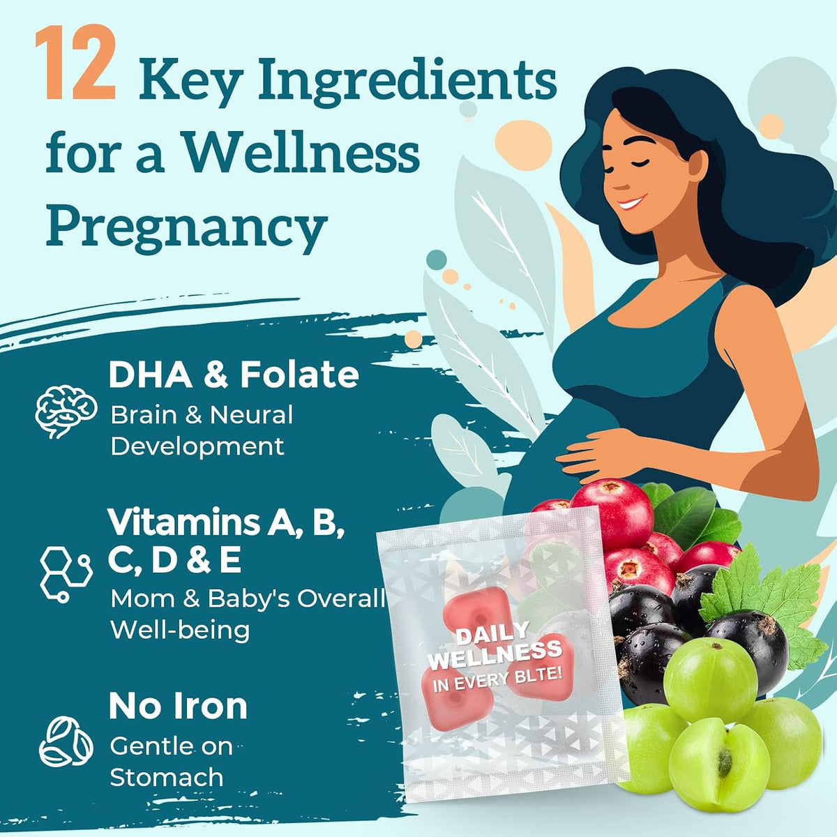 Quorinthiumax Prenatal Gummies Sugar Free 180 Count - Organics Prenatal Vitamins for Women with Folate, DHA & Probiotics - Iron Free Prenatal Vitamin Gummies for Immune & Digestive - 2 Bottles