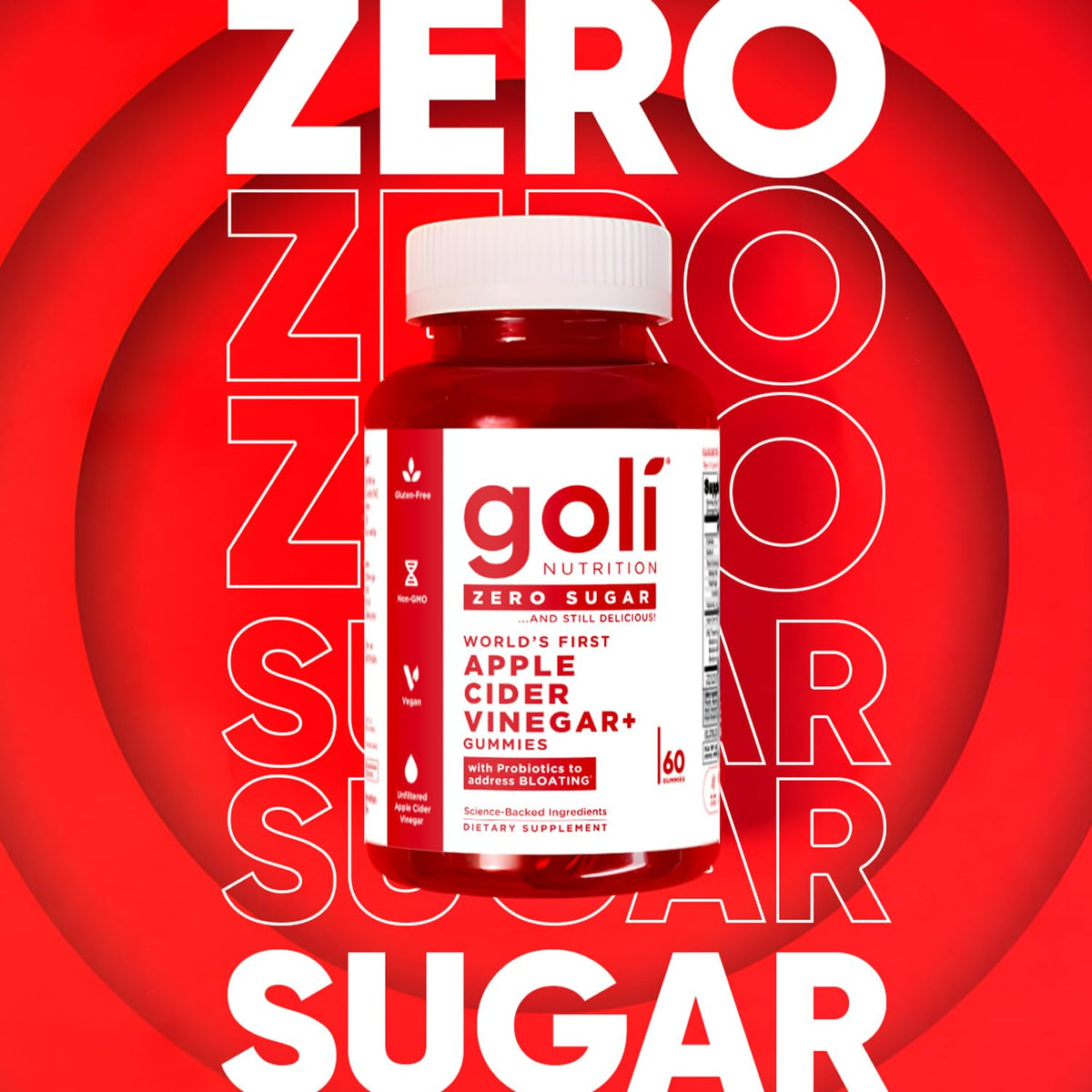 Goli Zero Sugar Apple Cider Vinegar Gummies - ACV with Vitamin B12 and Probiotics - No Sugar Alcohols - Vegan, Keto-Friendly, Gluten-Free