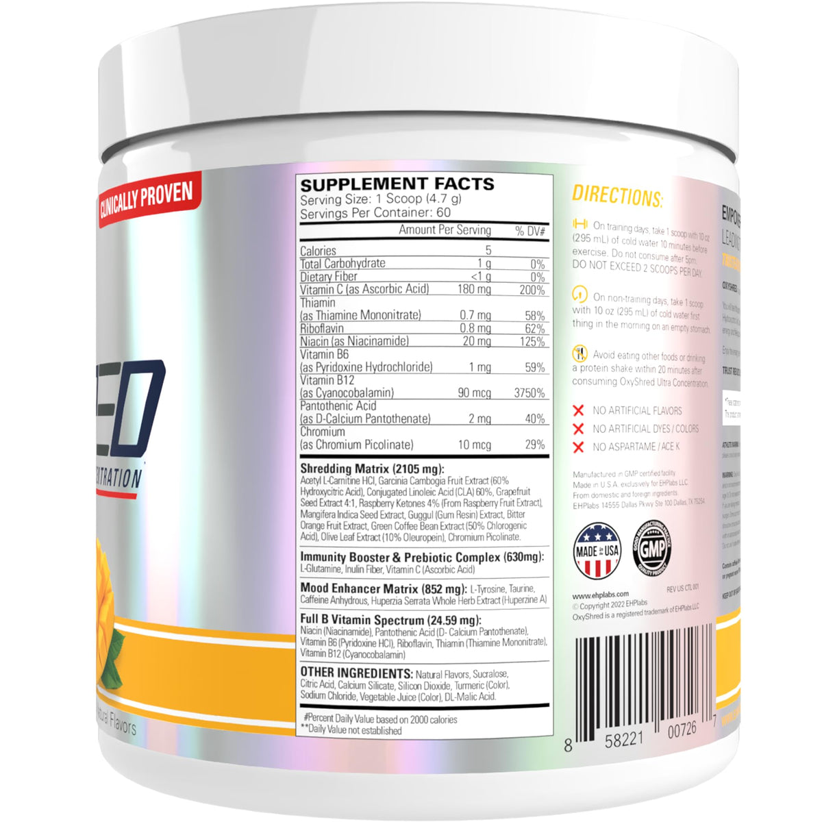 EHP Labs OxyShred Pre Workout Powder - Preworkout Powder with L Glutamine & Acetyl L Carnitine, Energy Boost Drink - Cosmic Blast, 60 Servings
