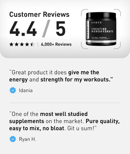 Kaged Creatine Monohydrate Micronized Powder | Unflavored | Muscle Building & Recovery | 5000 mg Per Serving | Vegan, Gluten Free, Easily Digestible | Supplements for Men & Women | 100 Servings
