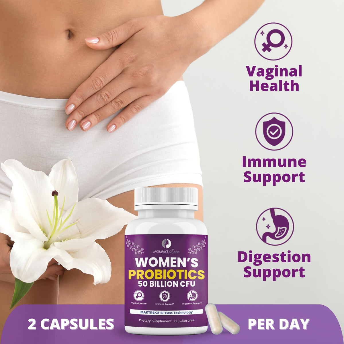Mommyz Love Probiotics for Digestive Health, Vaginal Odor Control, Balanced pH