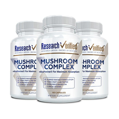 Research Verified Mushroom Complex - Support Immunity, Boost Antioxidants, Improve Cognitive Function - 10 Mushrooms Including Reishi, Maitake, and Shiitake - 60 Capsules - Vegan