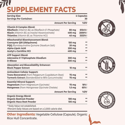 2326 MG Mitochondrial Supplements with ATP, Vitamins, CoQ10 & PQQ, More Effective Than Creatine HMB & Nitric Oxide, Energy, Endurance, Strength, Recovery & Muscle, Organic, 120 Capsules