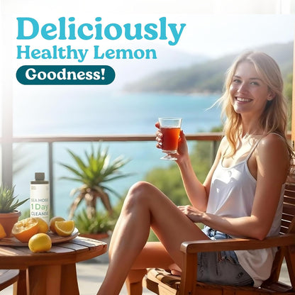 Atlantic Naturals 1 Day Colon Cleanse & Full Body Detox Drink – Sea Moss, Gut Health & Liver Cleanse Juice for Women & Men – Overnight Gut Reset – Lemon Flavor, 8 fl oz