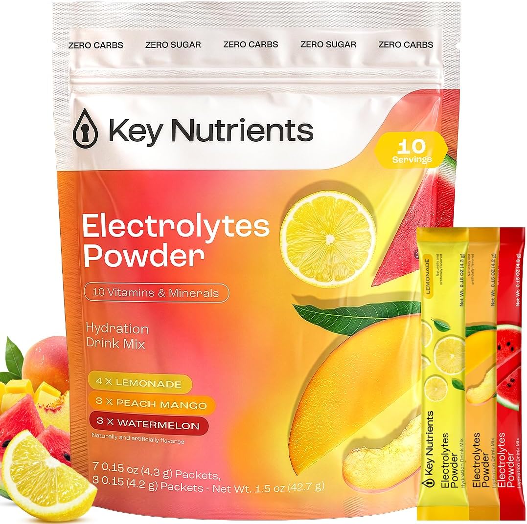 KEY NUTRIENTS Electrolytes Powder Bundle, Variety Pack 10 Count Packets + Classic Lemonade 20 Count Packets, Sugar Free Hydration Travel Drink Mix with Vitamins & Minerals, No Calories