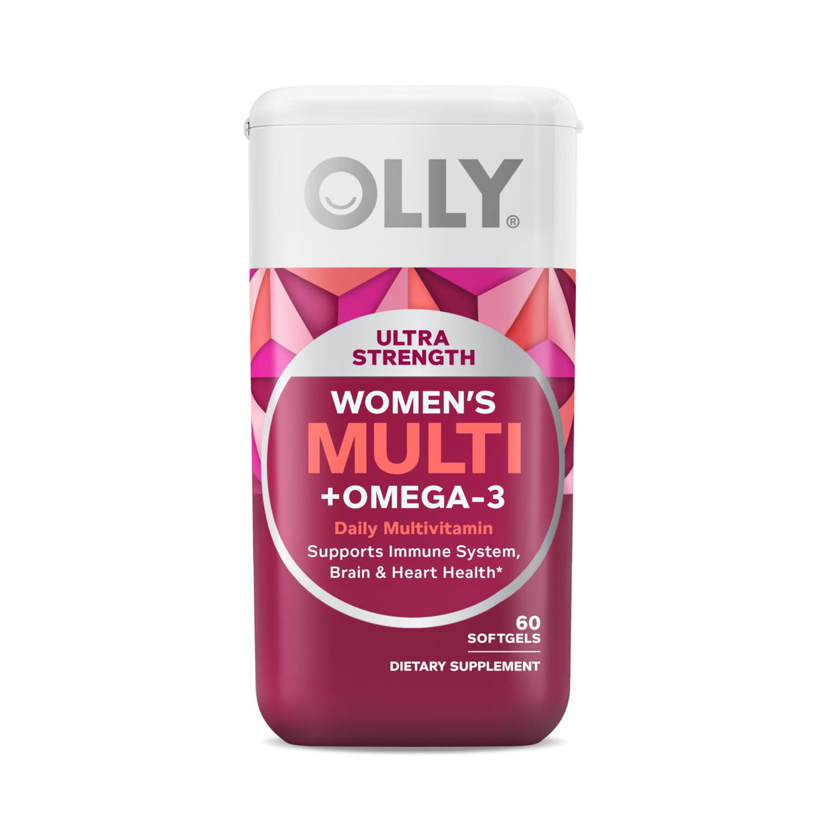 OLLY Ultra Women's Multi Softgels, Overall Health and Immune Support, Omega-3s, Iron, Vitamins A, D, C, E, B12, Daily Multivitamin, 30 Day Supply - 60 Count