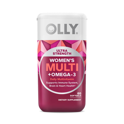 OLLY Ultra Women's Multi Softgels, Overall Health and Immune Support, Omega-3s, Iron, Vitamins A, D, C, E, B12, Daily Multivitamin, 30 Day Supply - 60 Count