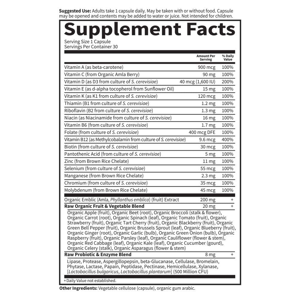 Garden of Life Vitamin Code Raw One for Men, Once Daily Multivitamin, 75 Capsules, One a Day Mens Vitamins plus Fruit, Veggies & Probiotics for Mens Health, Vegetarian Multivitamins