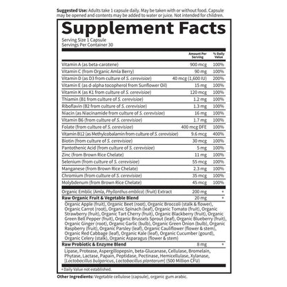 Garden of Life Vitamin Code Raw One for Men, Once Daily Multivitamin, 75 Capsules, One a Day Mens Vitamins plus Fruit, Veggies & Probiotics for Mens Health, Vegetarian Multivitamins