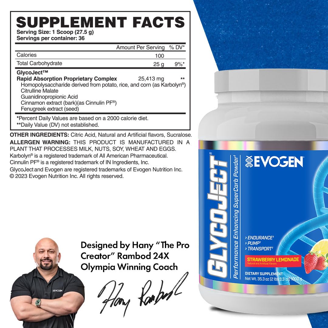 Evogen GlycoJect Karbolyn Super Carb Powder | Unflavored | 37 Servings | Fast-digesting fuel with citrulline malate for rapid glycogen replenishment, endurance, muscle pumps and recovery