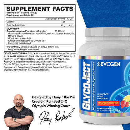 Evogen GlycoJect Karbolyn Super Carb Powder | Unflavored | 37 Servings | Fast-digesting fuel with citrulline malate for rapid glycogen replenishment, endurance, muscle pumps and recovery